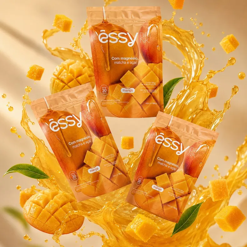 Embalagens de Êssy Drink com splash de manga